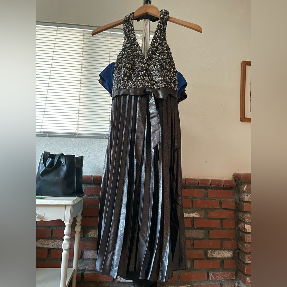 Halter metallic silver dress